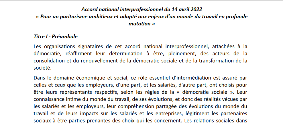 accord paritarisme 14 avril 2022